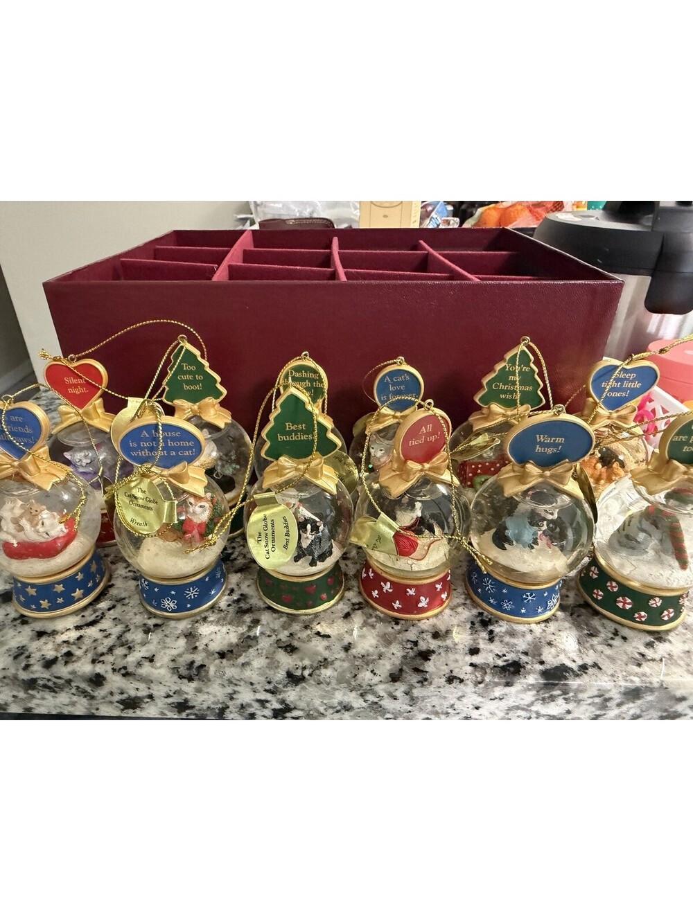 Danbury Mint CAT SNOW GLOBE Ornament Collection of 12 in Original Box